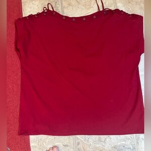 NWT Torrid Deep Red Blouse with lace shoulders